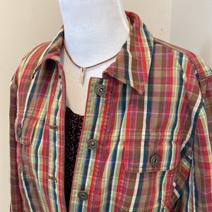 CHRISTOPHER & BANKS Striped Multicolored Denim Jacket~ Bronze Buttons! EUC!